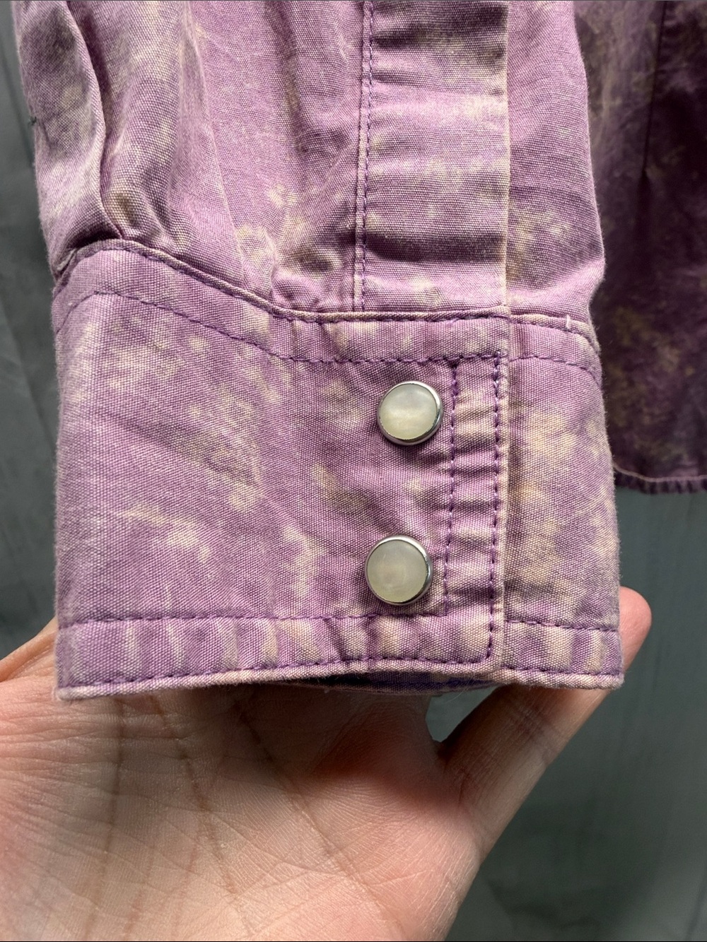 Wrangler Lavender Purple Acid Wash Western Snap Front Long Sleeve Shirt XL - Picture 5 of 9